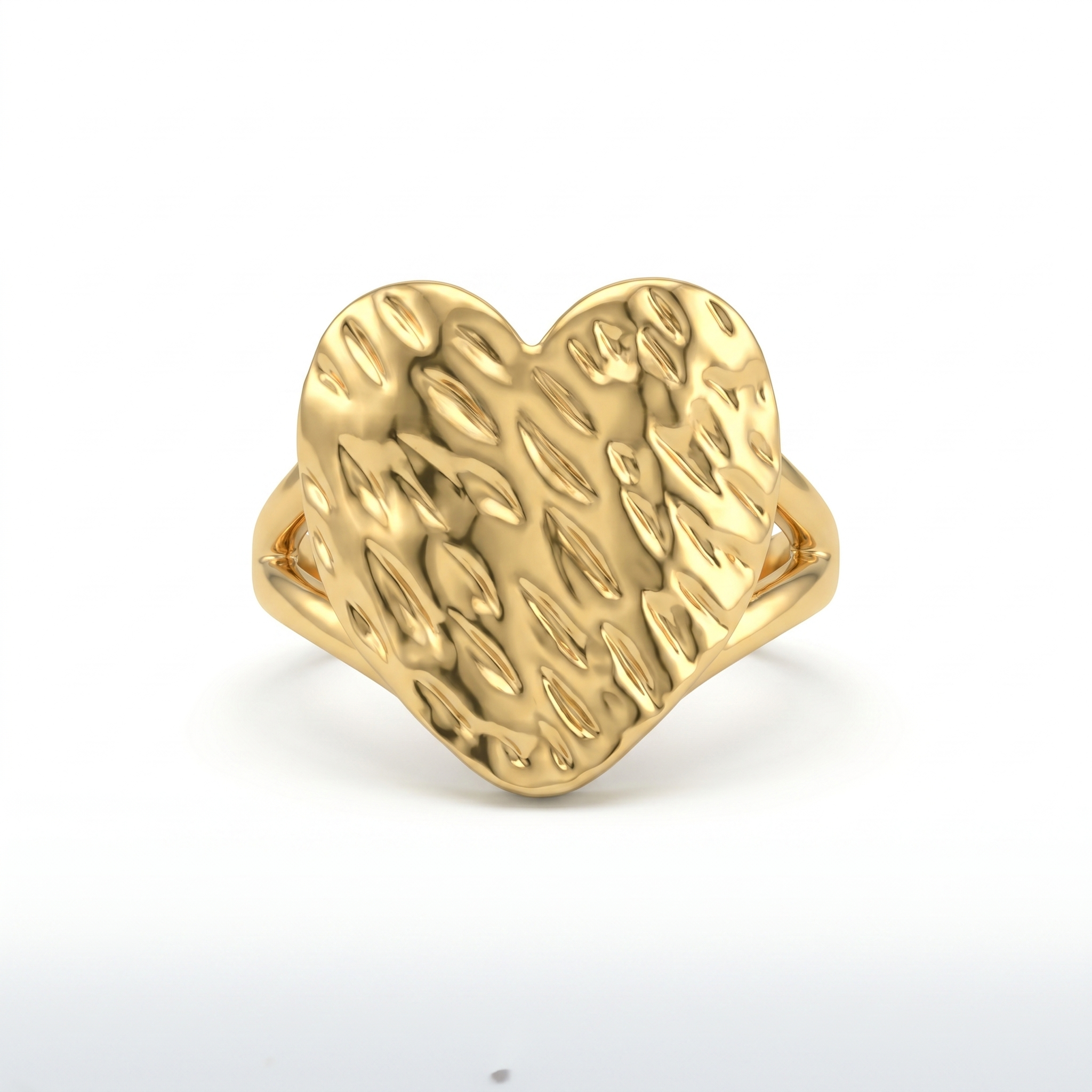 Gold Hammered Heart Ring