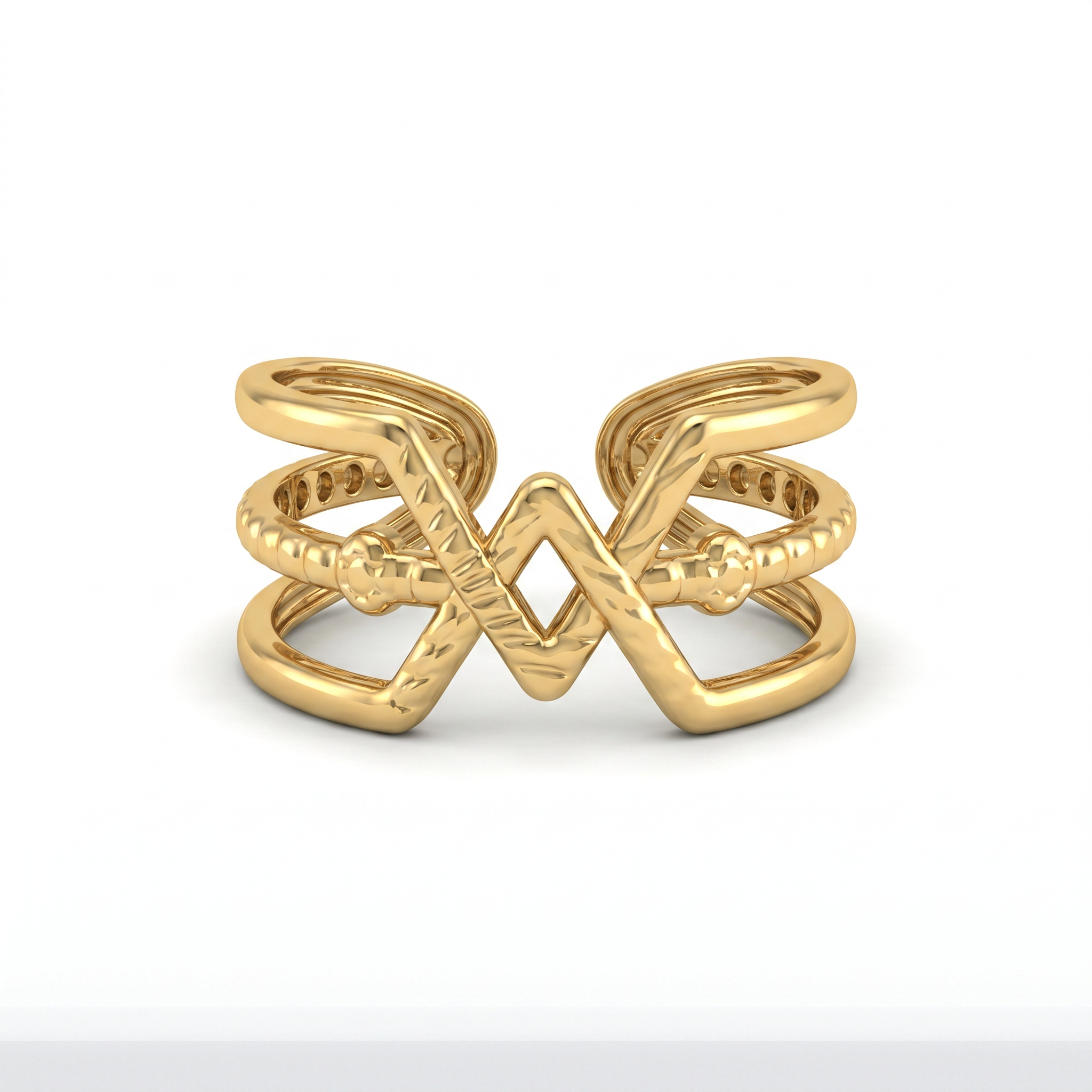 Gold Diamond Cross Cuff Ring