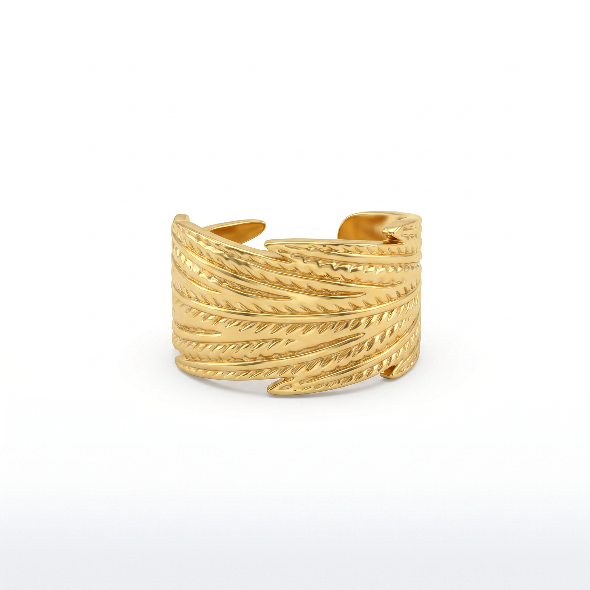 Gold Feather Wide Cuff Ring