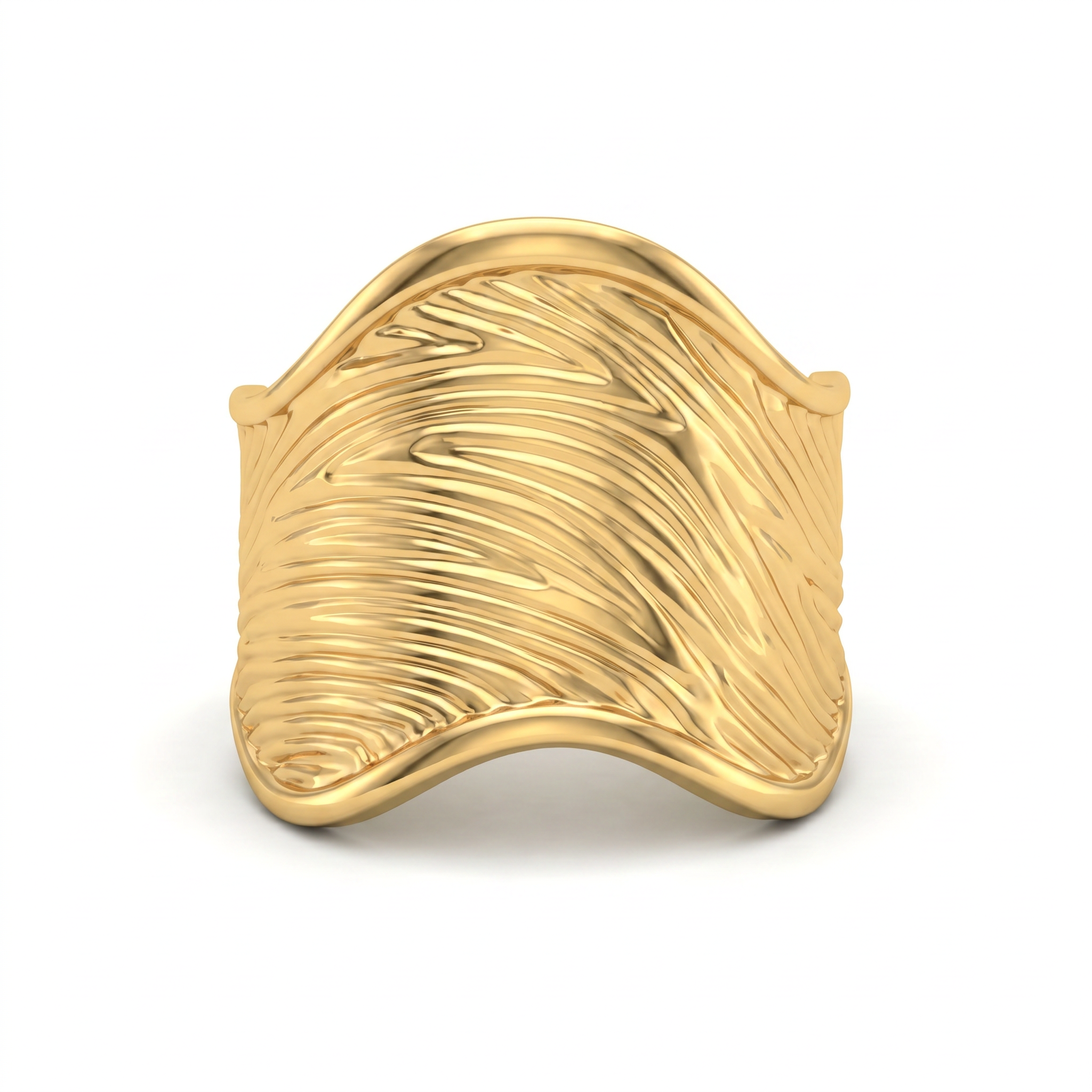 Gold Ridged Wide Cuff Ring