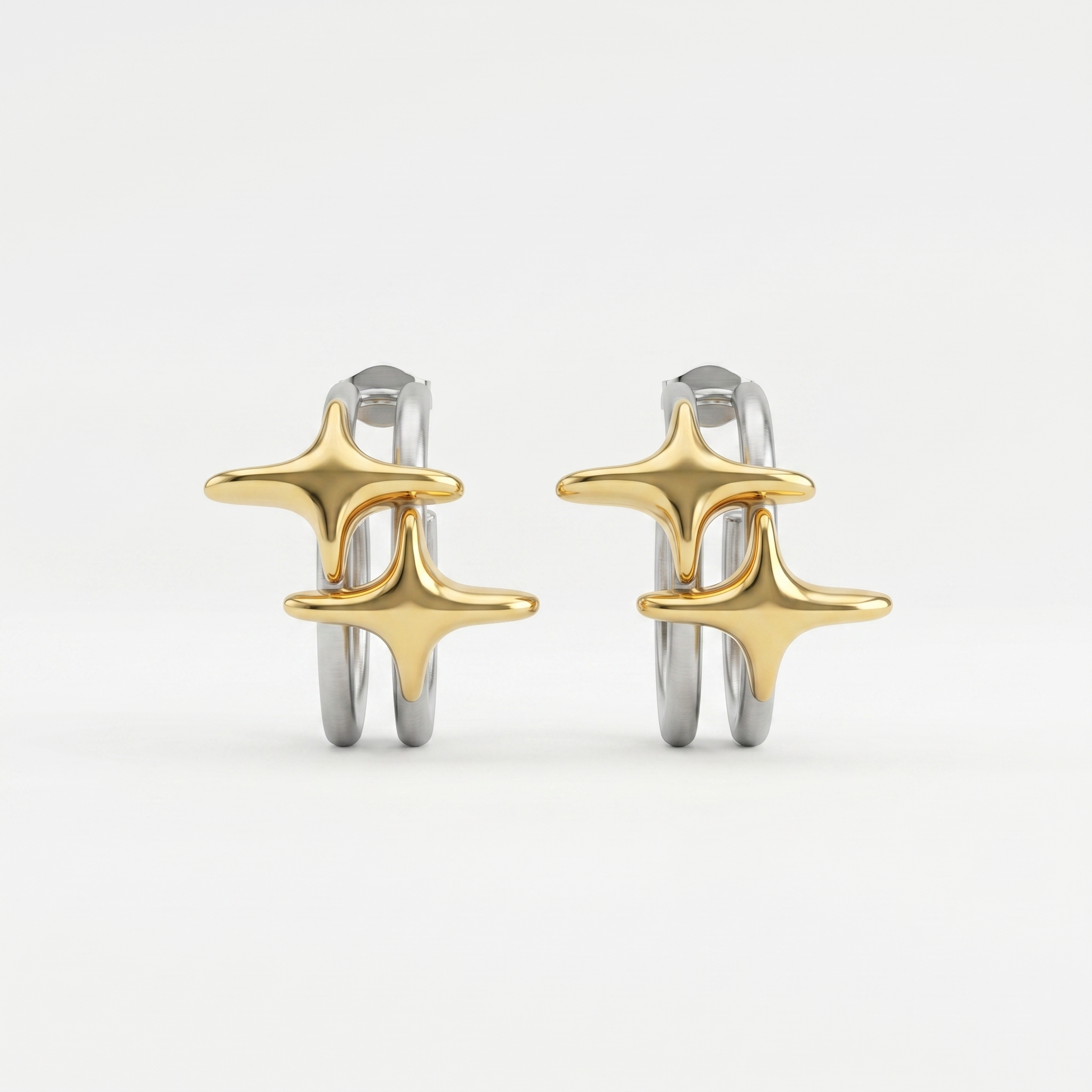 Two-Tone Abstract Cross Drop Earrings