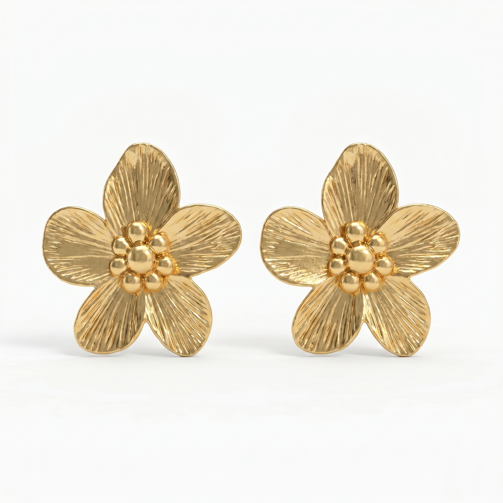 Gold Orchid Flower Stud Earrings