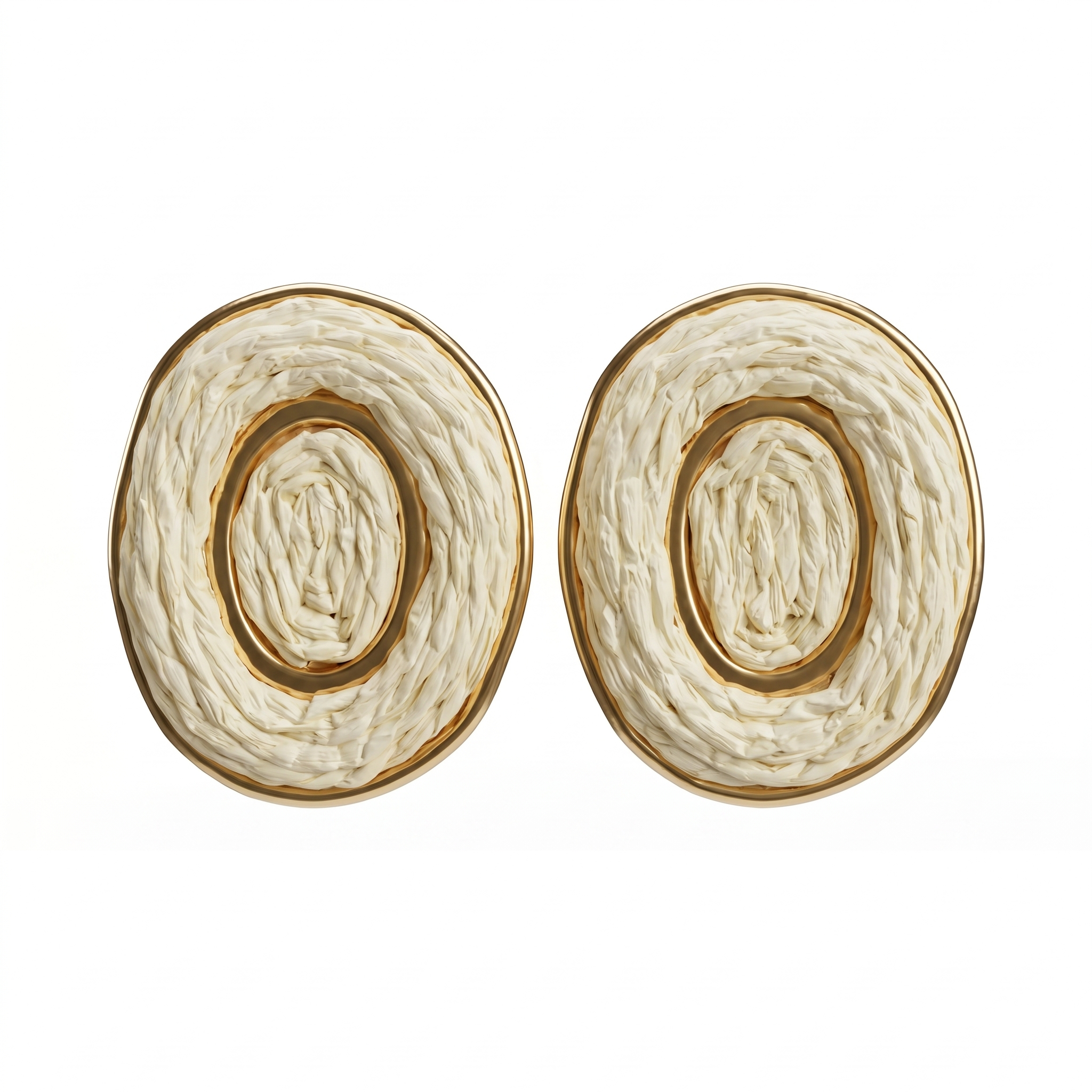 Ivory Woven Oval Stud Earrings