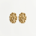 Gold Hammered Molten Oval Earrings