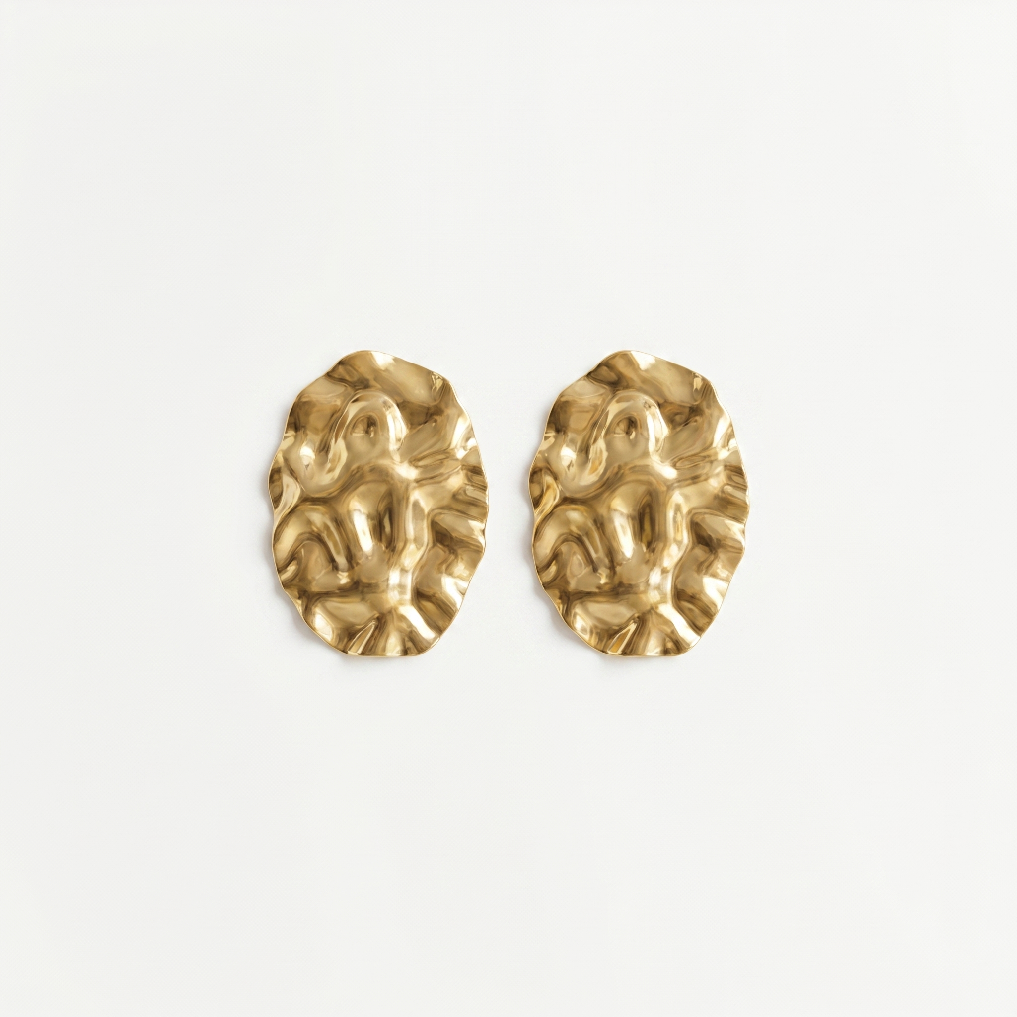 Gold Hammered Molten Oval Earrings