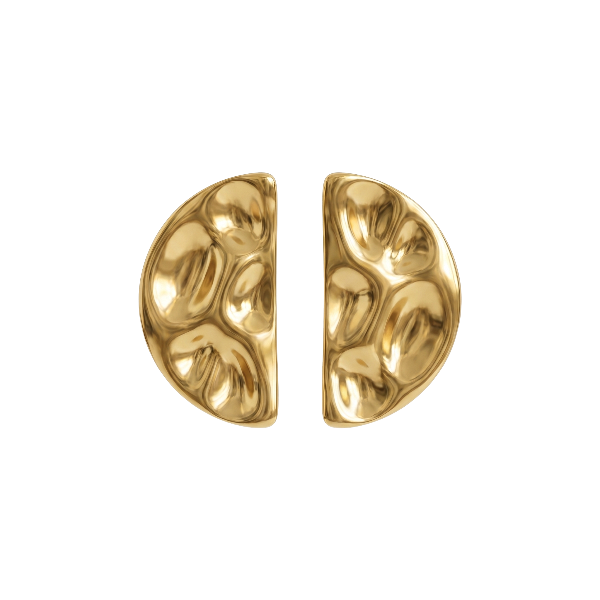Gold Half-Moon Hammered Stud Earrings