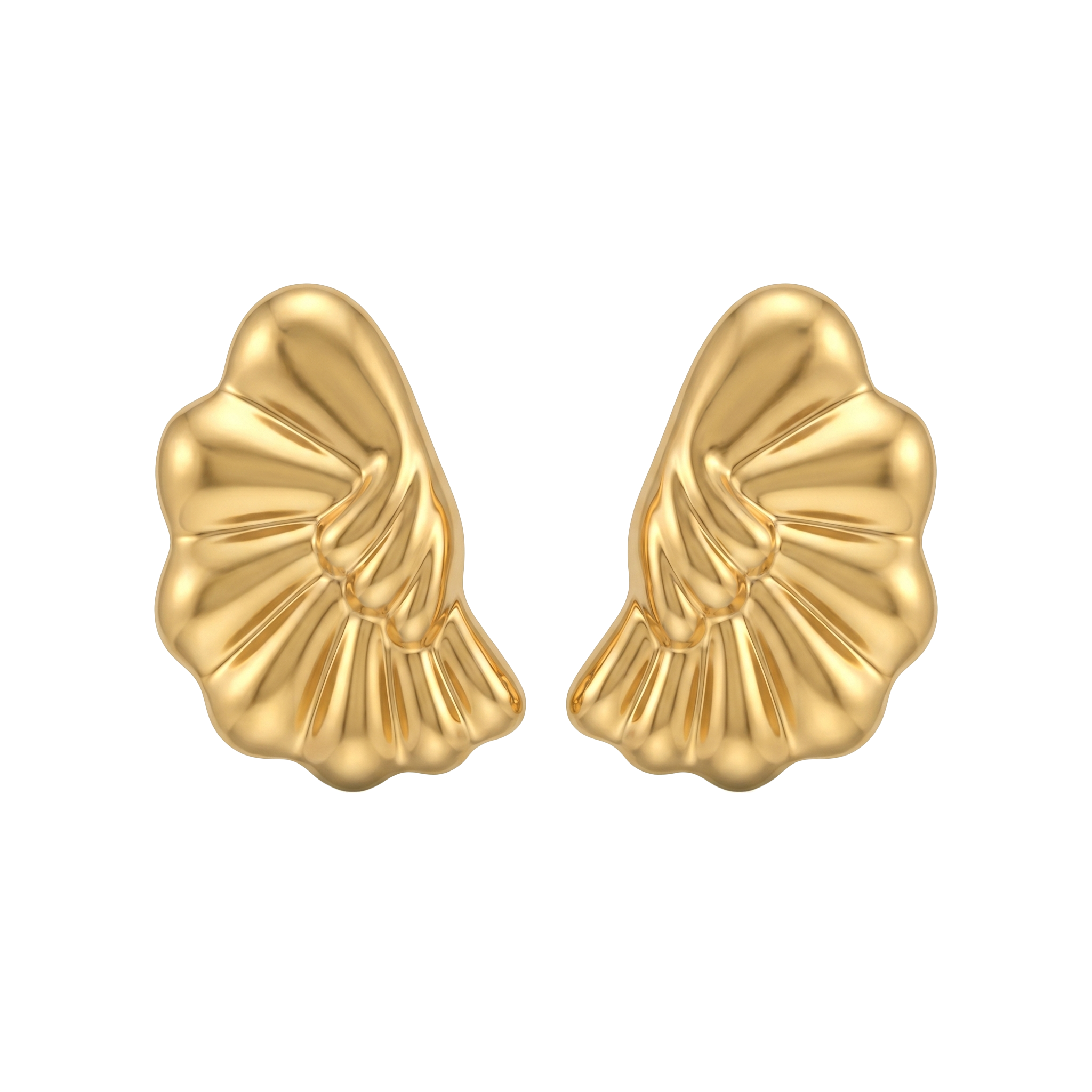 Gold Fan Shell Stud Earrings