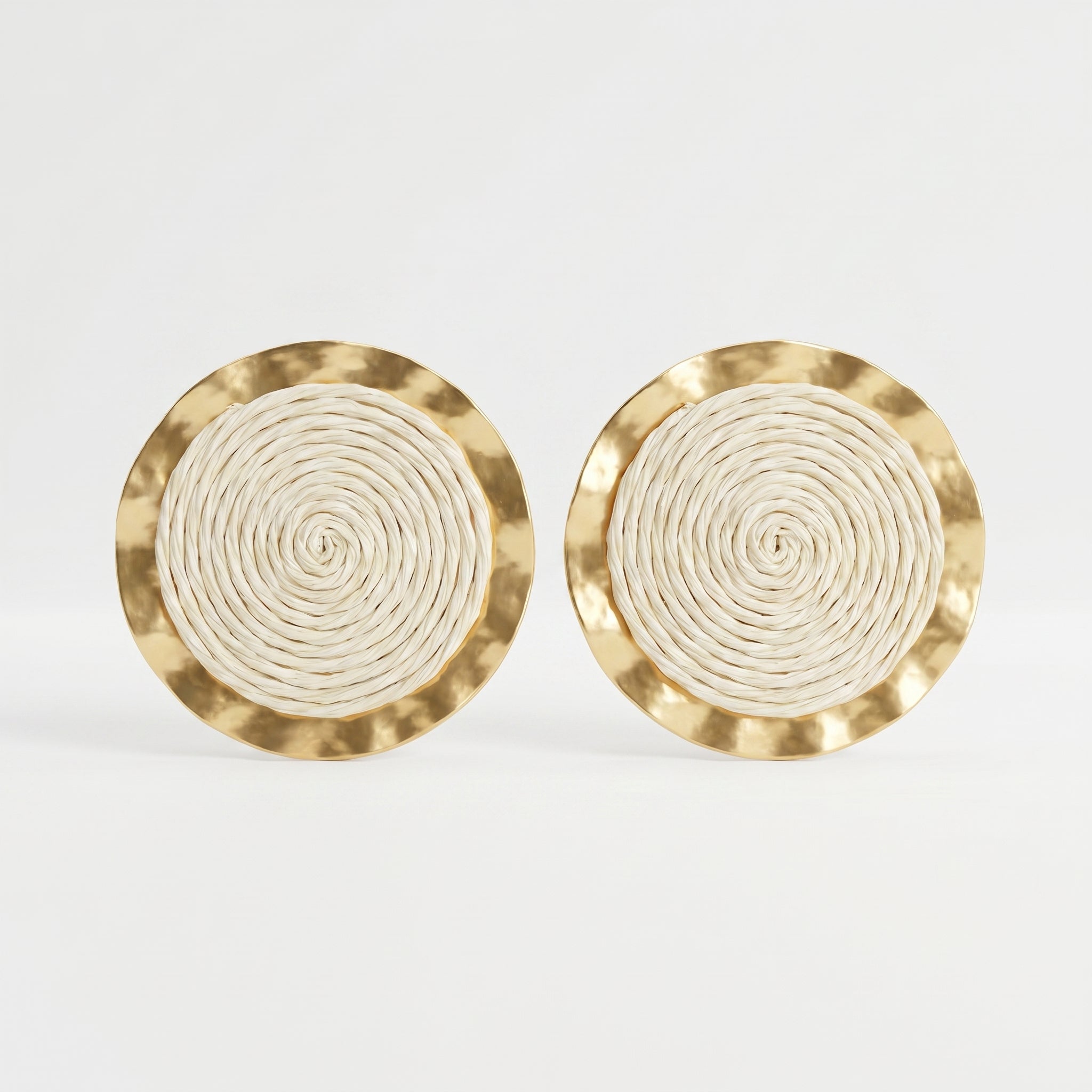 Ivory Woven Round Stud Earrings