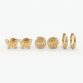 Gold Butterfly Spiral Mixed Earrings Set of 3