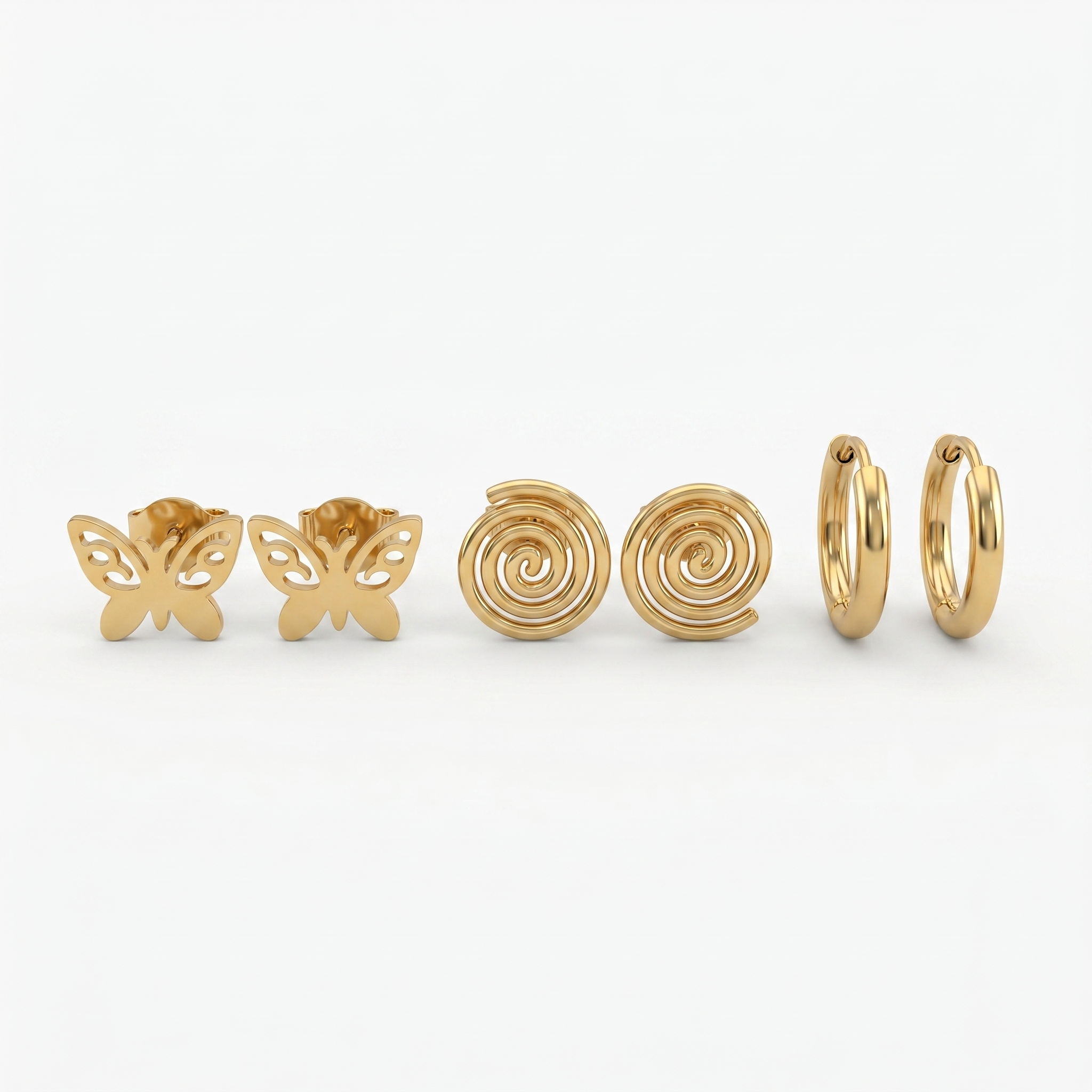 Gold Butterfly Spiral Mixed Earrings Set of 3
