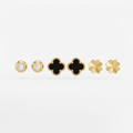 Gold Crystal Clover Mixed Stud Set of 3