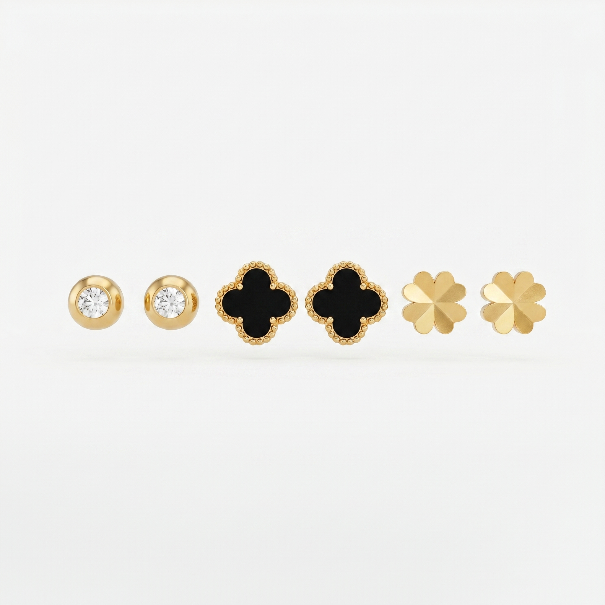 Gold Crystal Clover Mixed Stud Set of 3