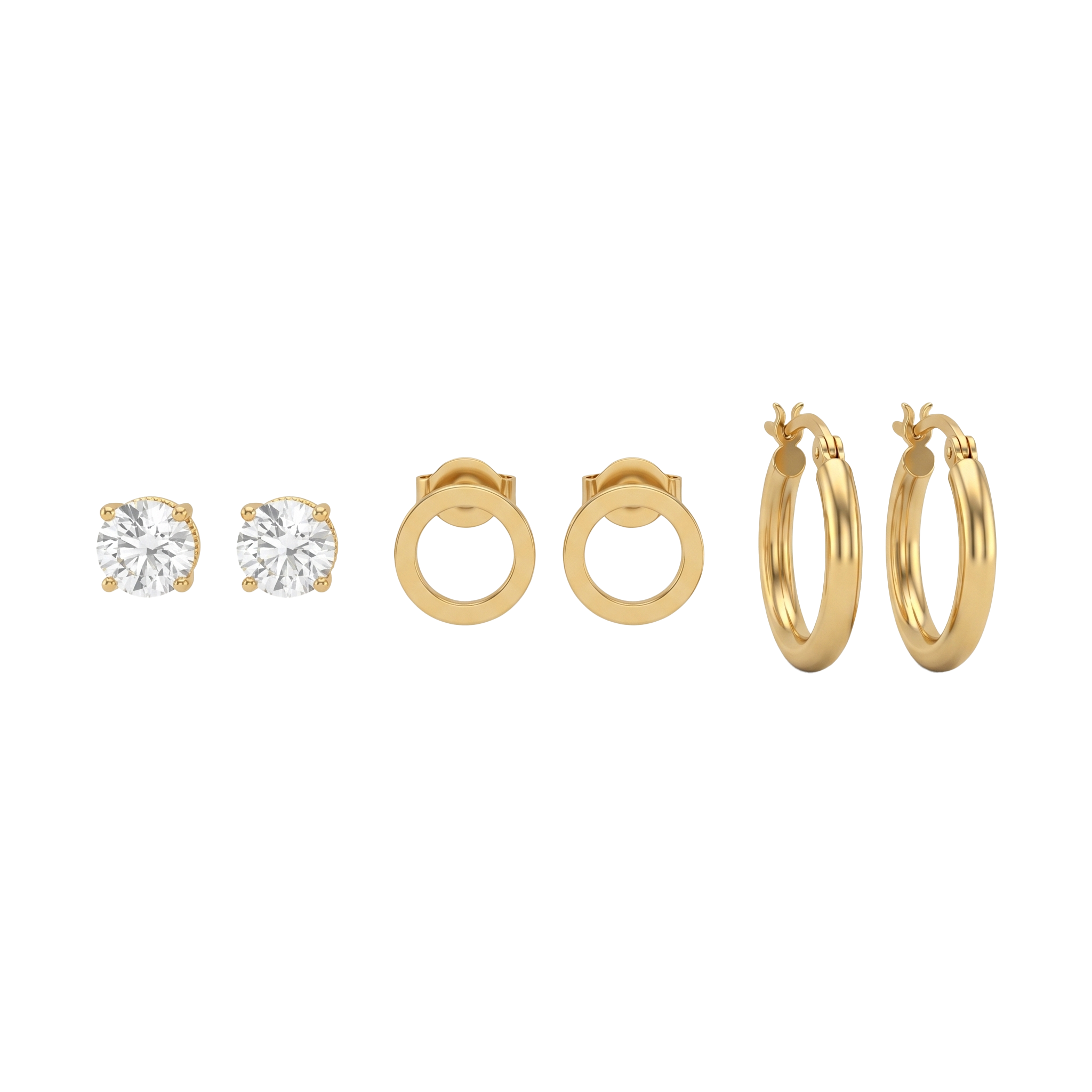 Gold Crystal & Hoop Earrings Set of 3