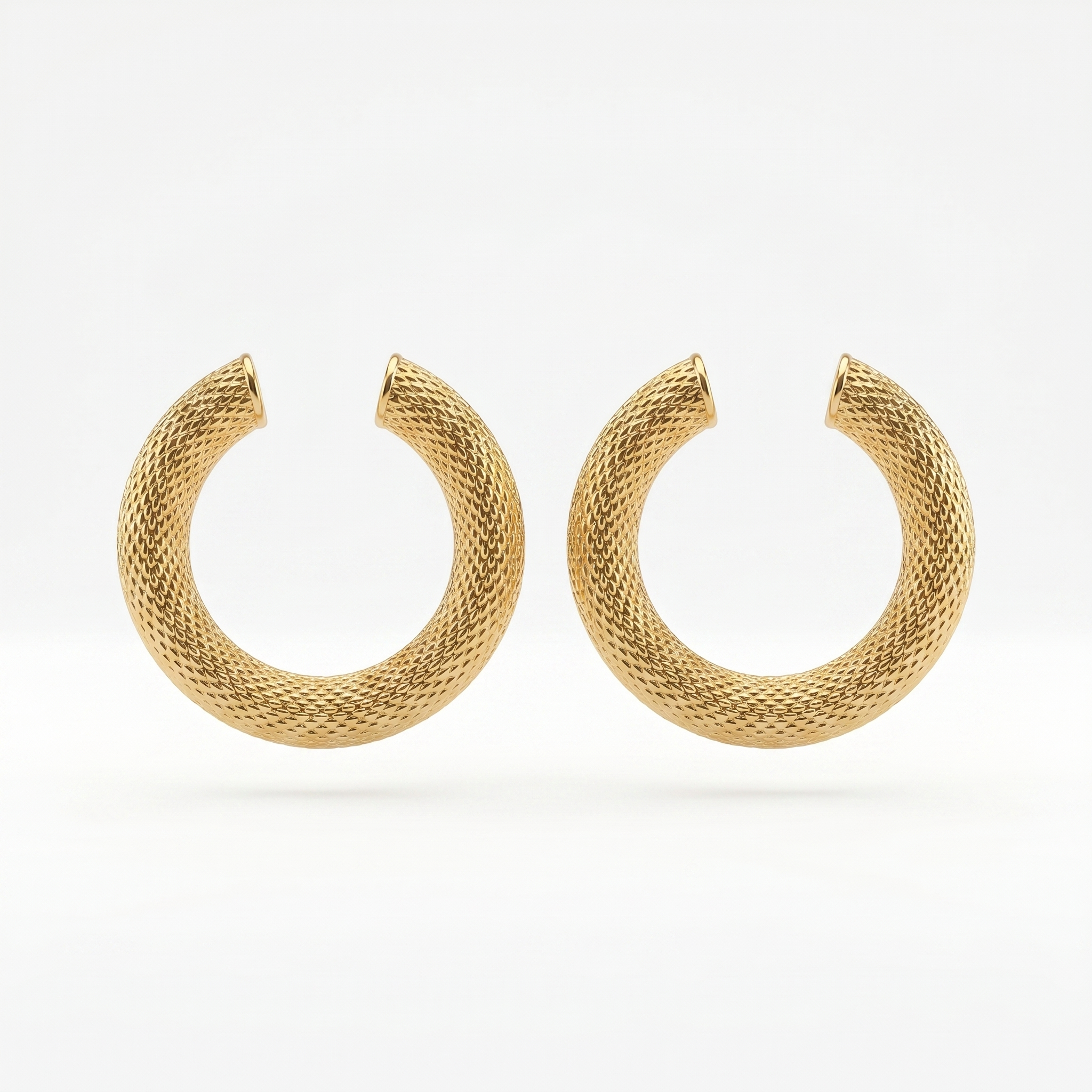 Gold Mesh Texture Hoop Earrings