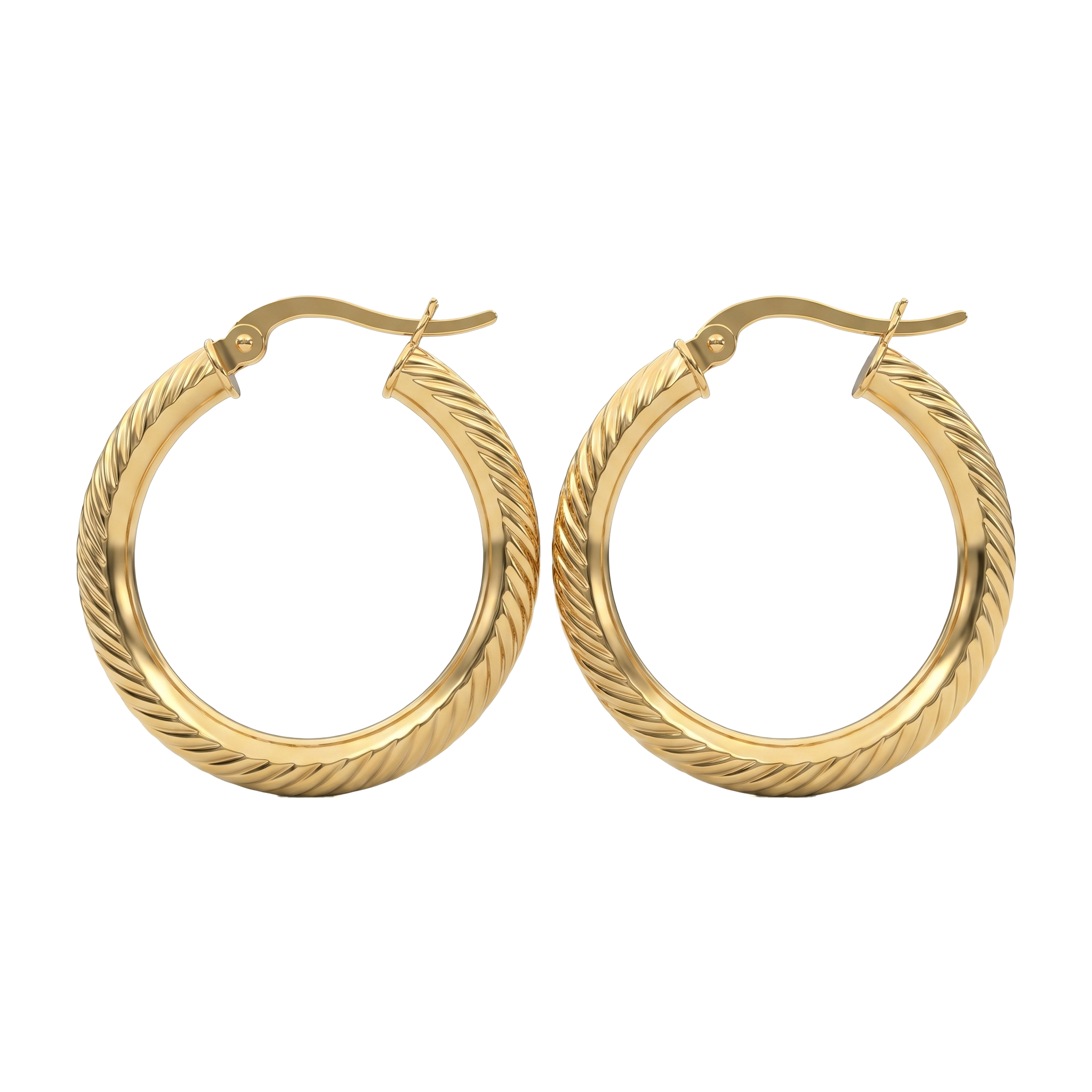 Gold Engraved Round Hoop Earrings