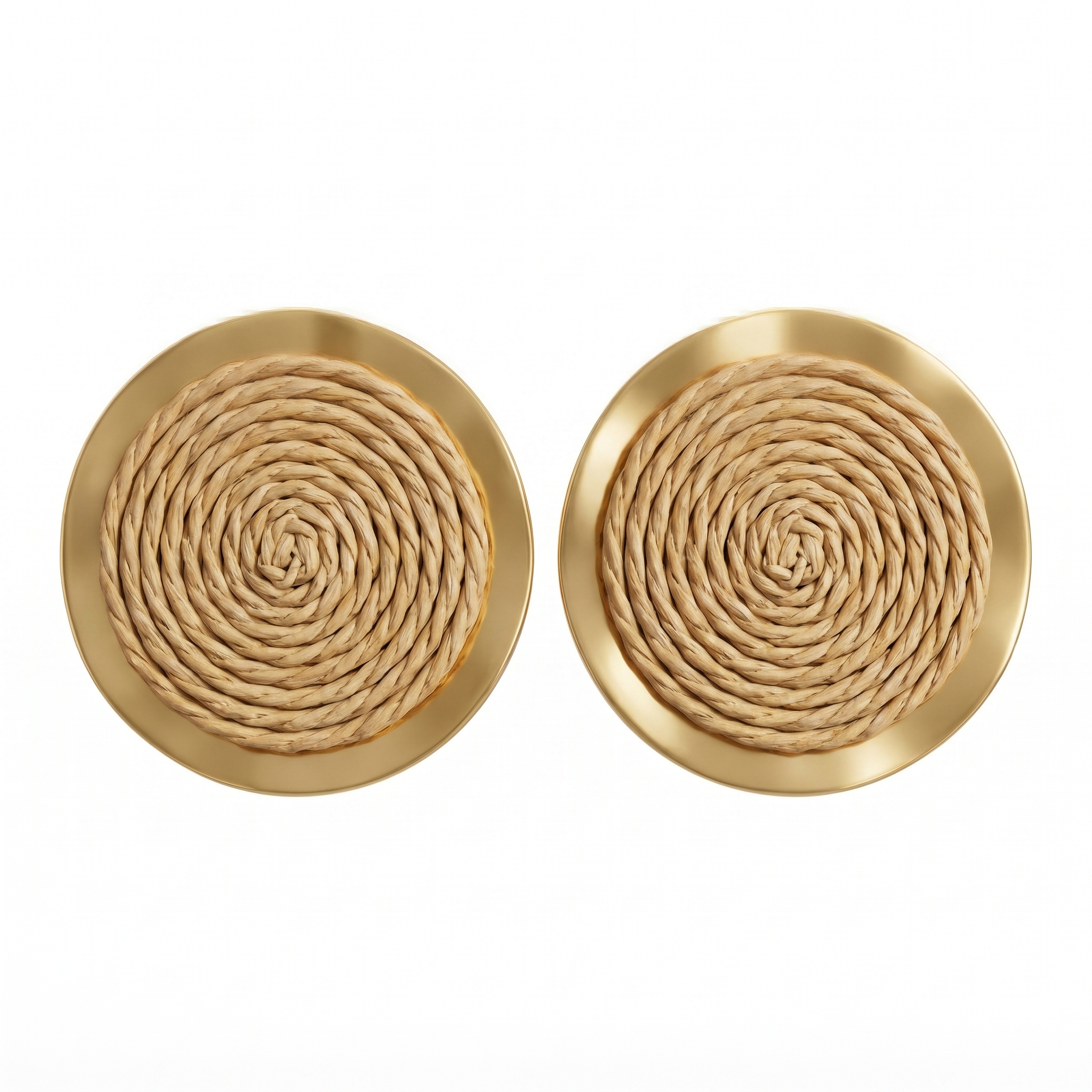 Natural Woven Round Stud Earrings
