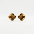 Gold Tiger Eye Clover Stud Earrings