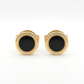 Gold Black Circle Stud Earrings