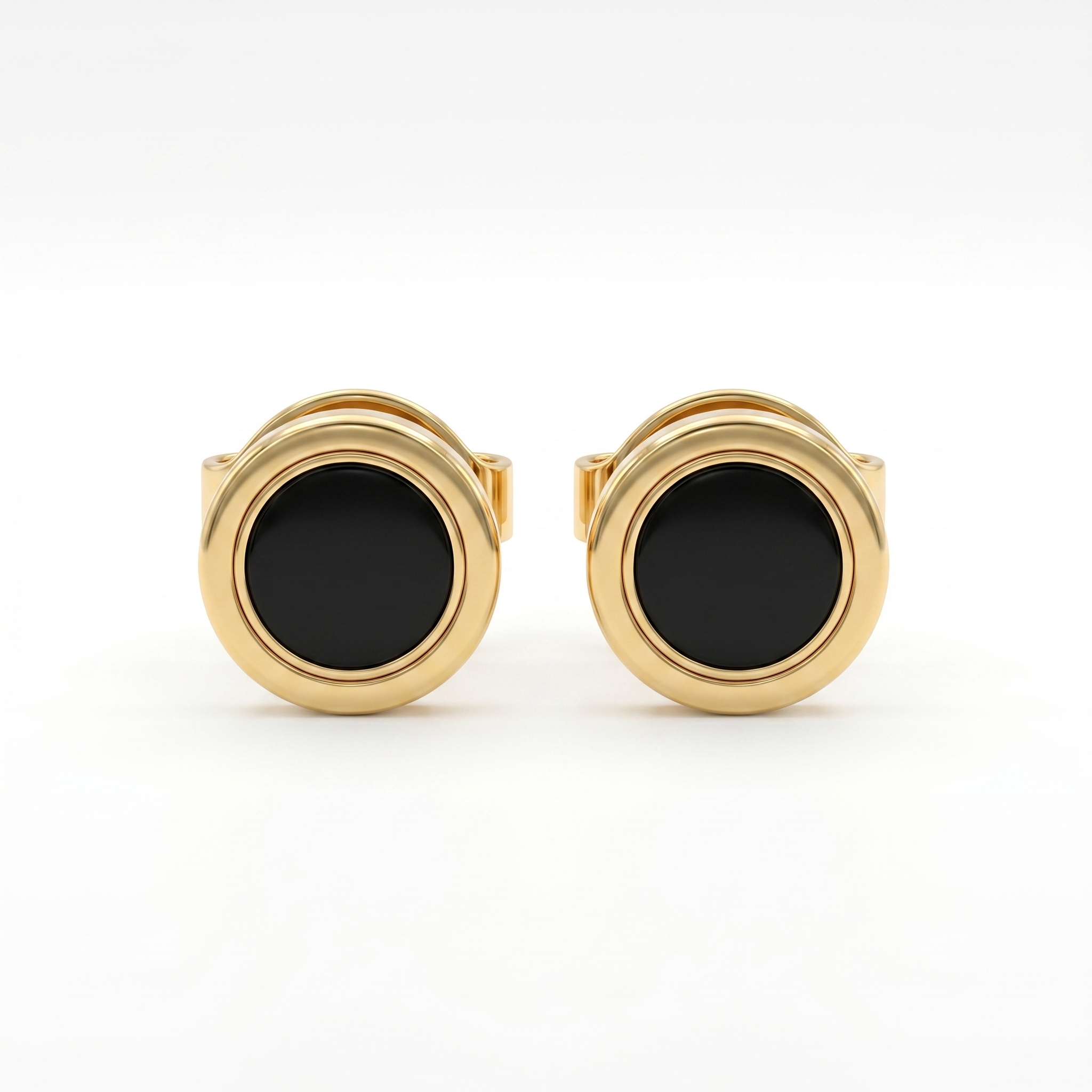 Gold Black Circle Stud Earrings
