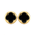 Gold Black Clover Stud Earrings
