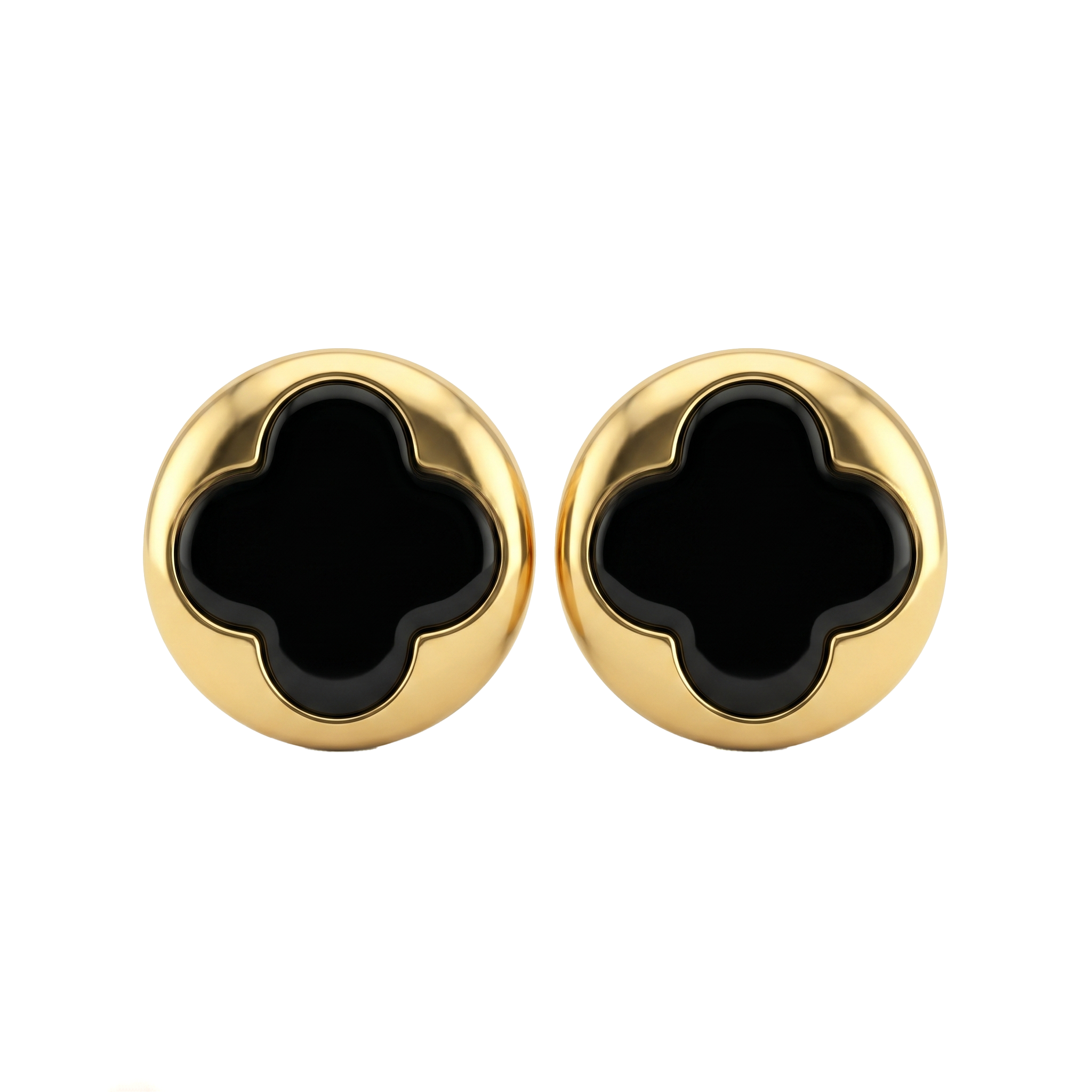 Gold Black Clover Stud Earrings