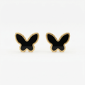 Gold Black Butterfly Stud Earrings