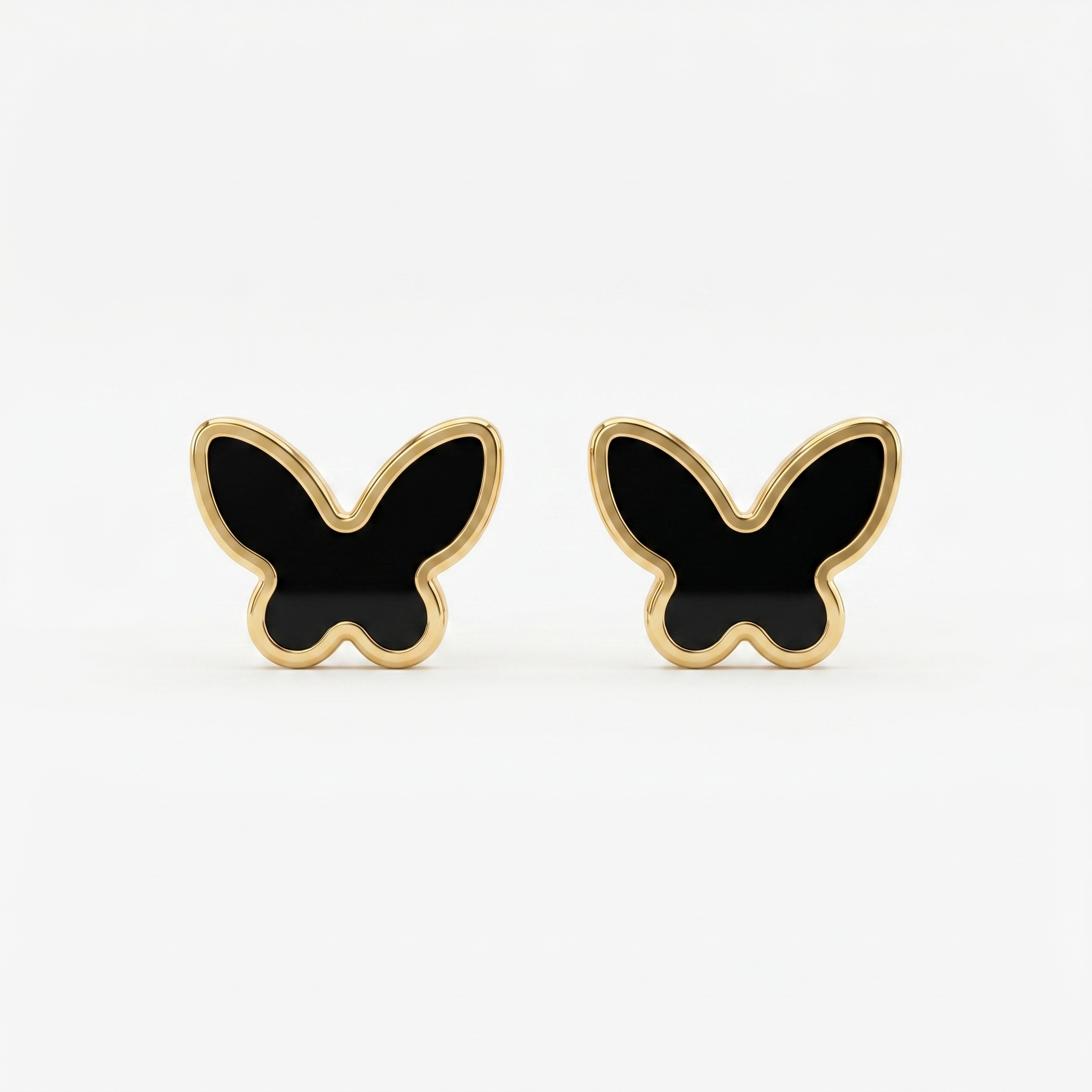 Gold Black Butterfly Stud Earrings