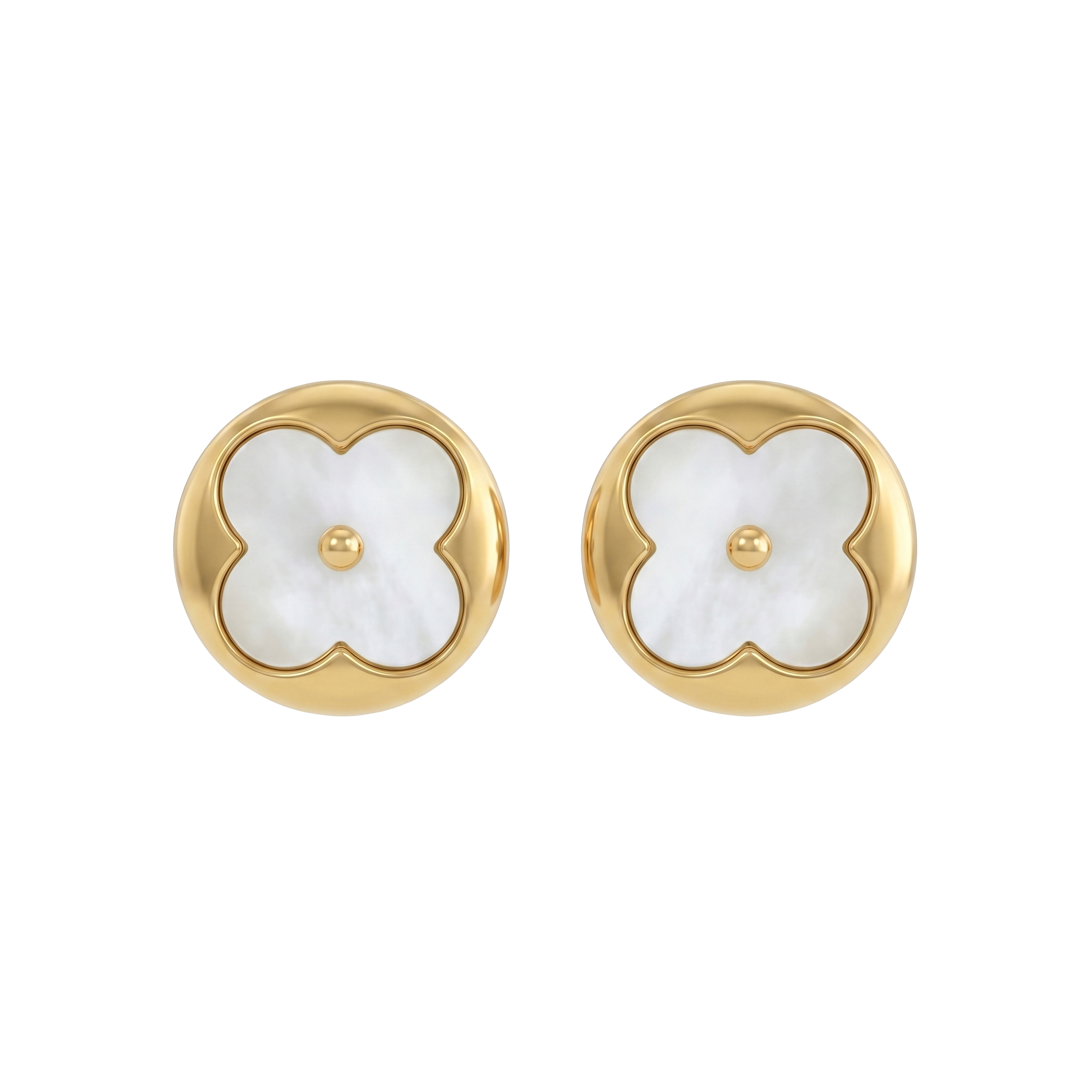 Gold White Flower Stud Earrings