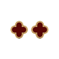 Gold Red Clover Stud Earrings