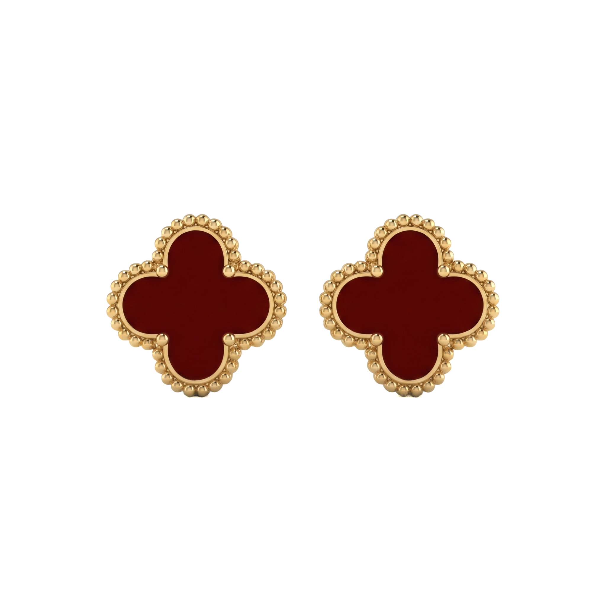 Gold Red Clover Stud Earrings