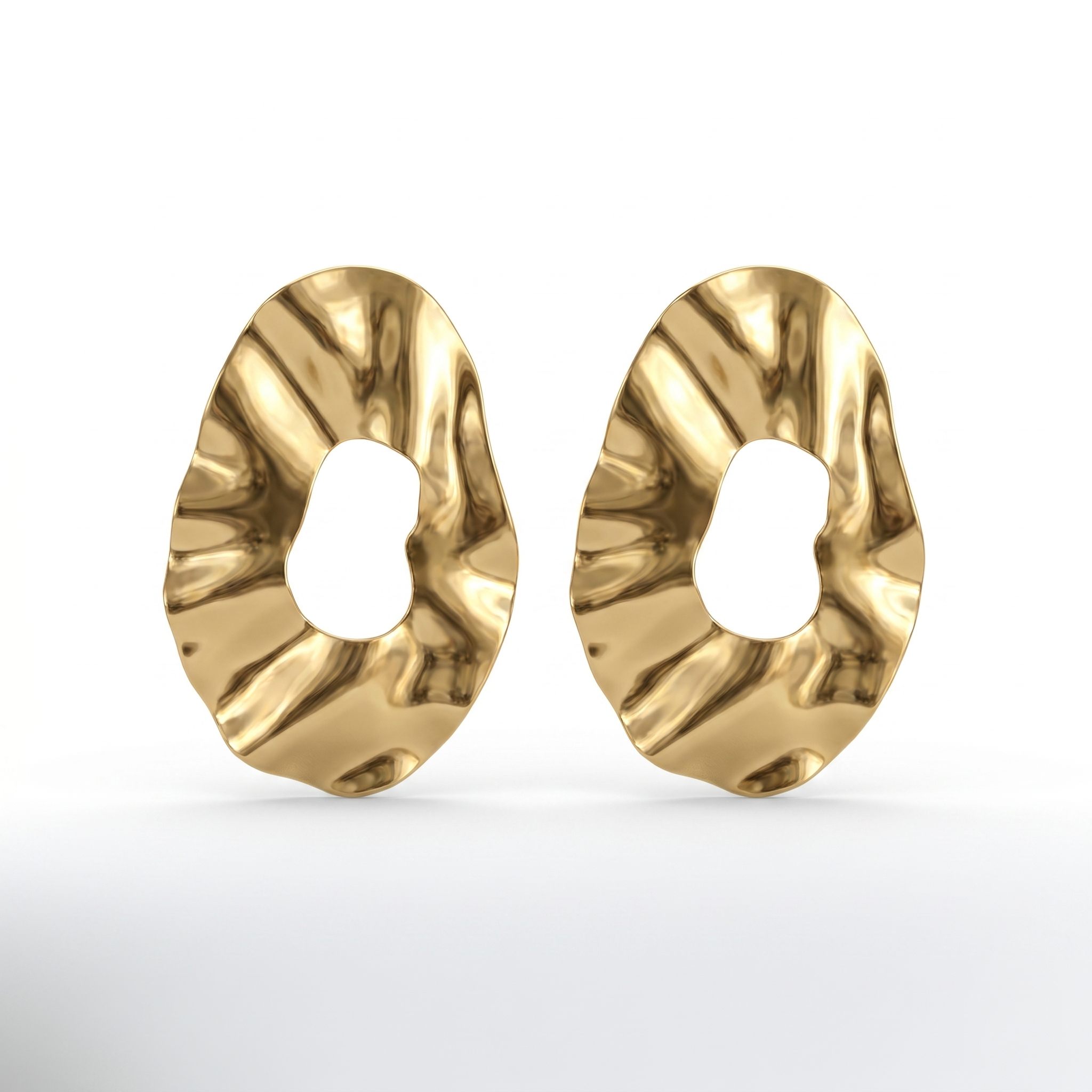 Gold Large Ruffle Open Hoop Earrings