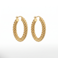 Gold Ribbed Twisted Hoop Earrings