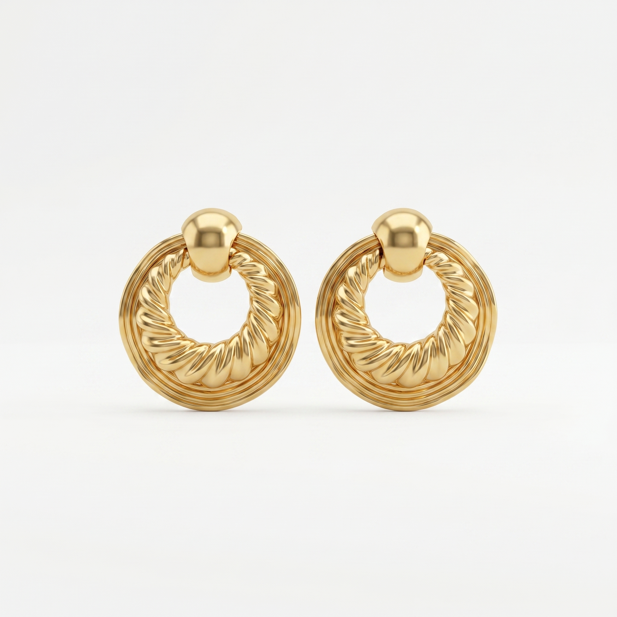 Gold Twisted Doorknocker Drop Earrings