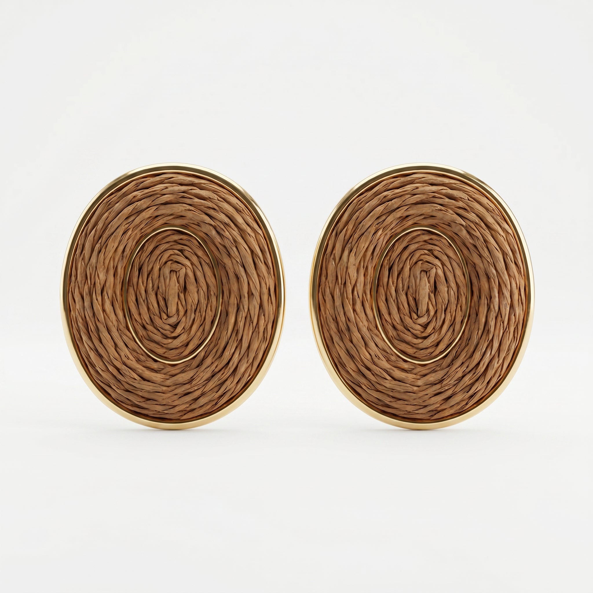 Tan Woven Round Stud Earrings