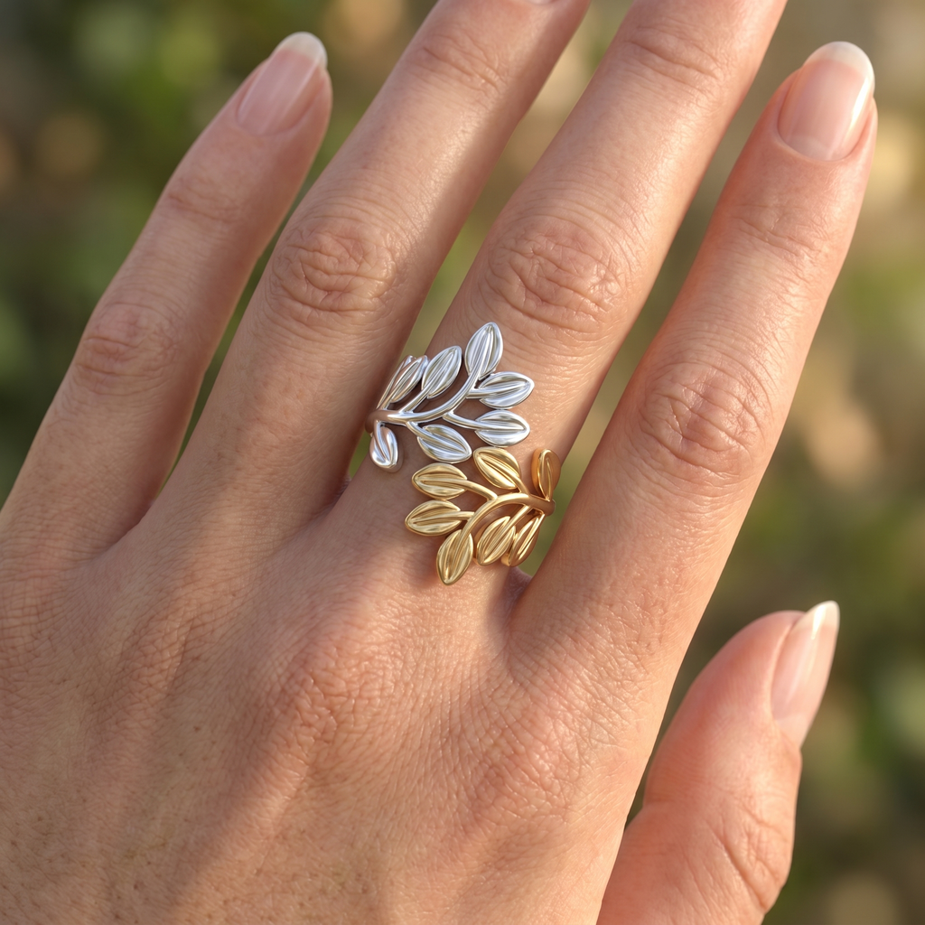 Two-Tone Olive Branch Ring