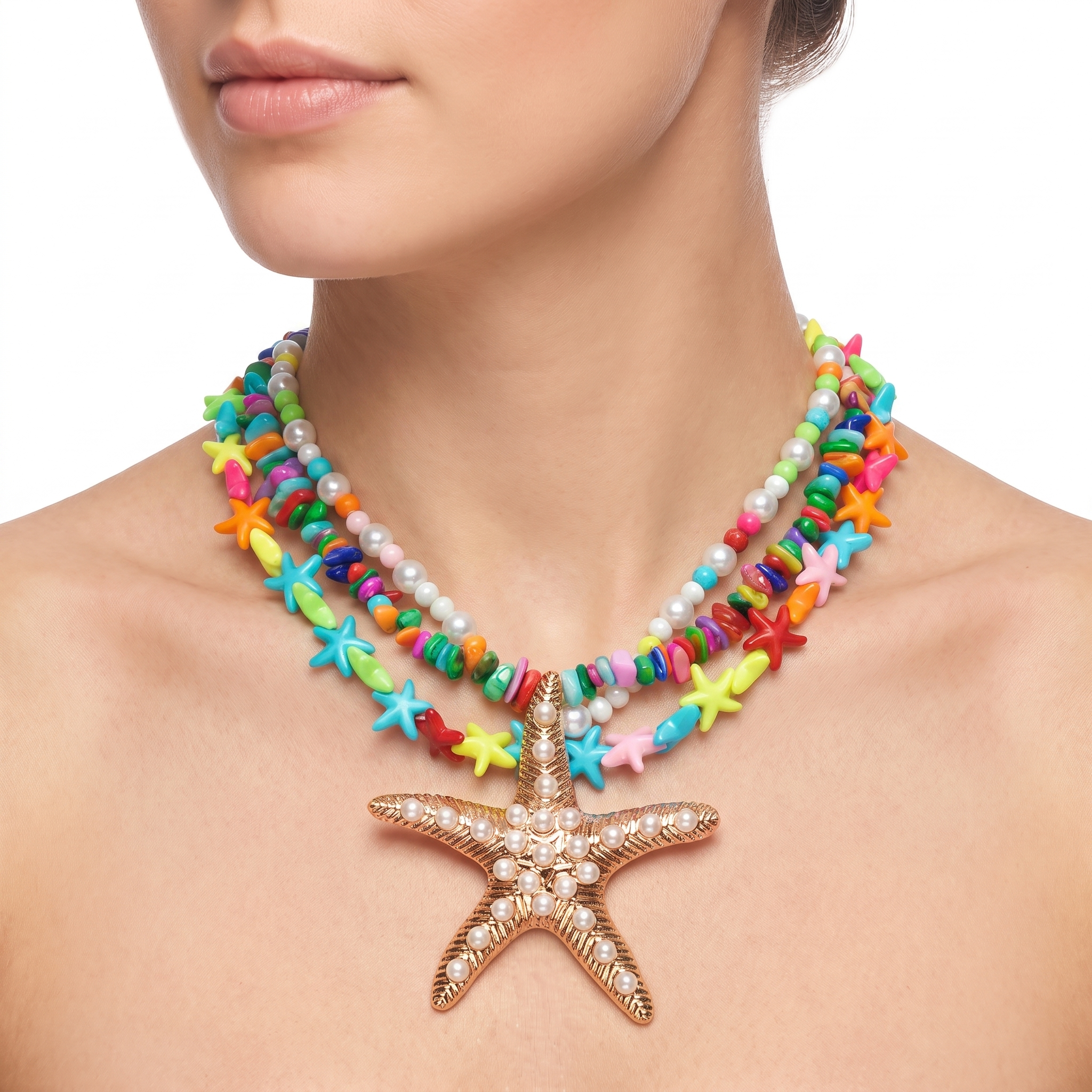 Multicolor Starfish Layered Necklace
