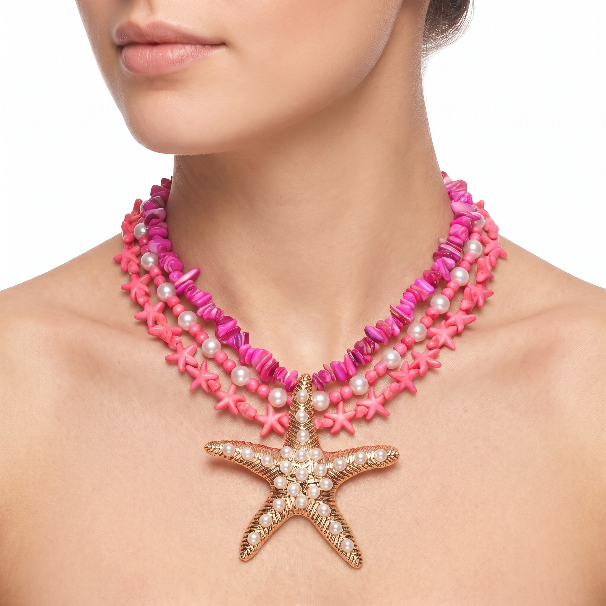 Hot Pink Starfish Layered Necklace
