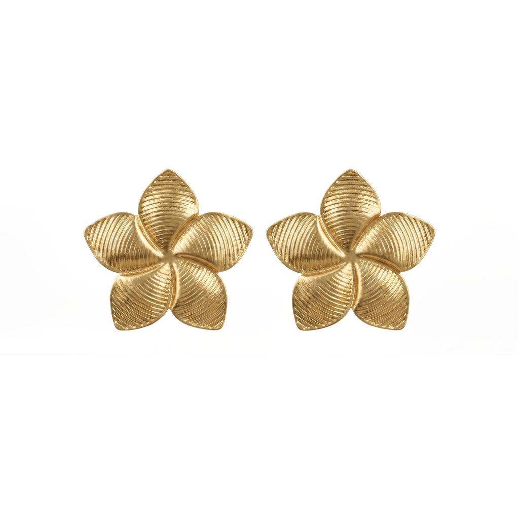 Textured Gold Flower Stud Earrings