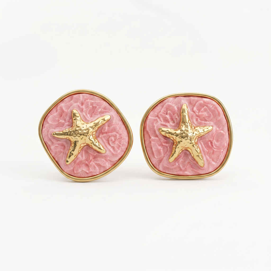 Pink Gold Starfish Stud Earrings