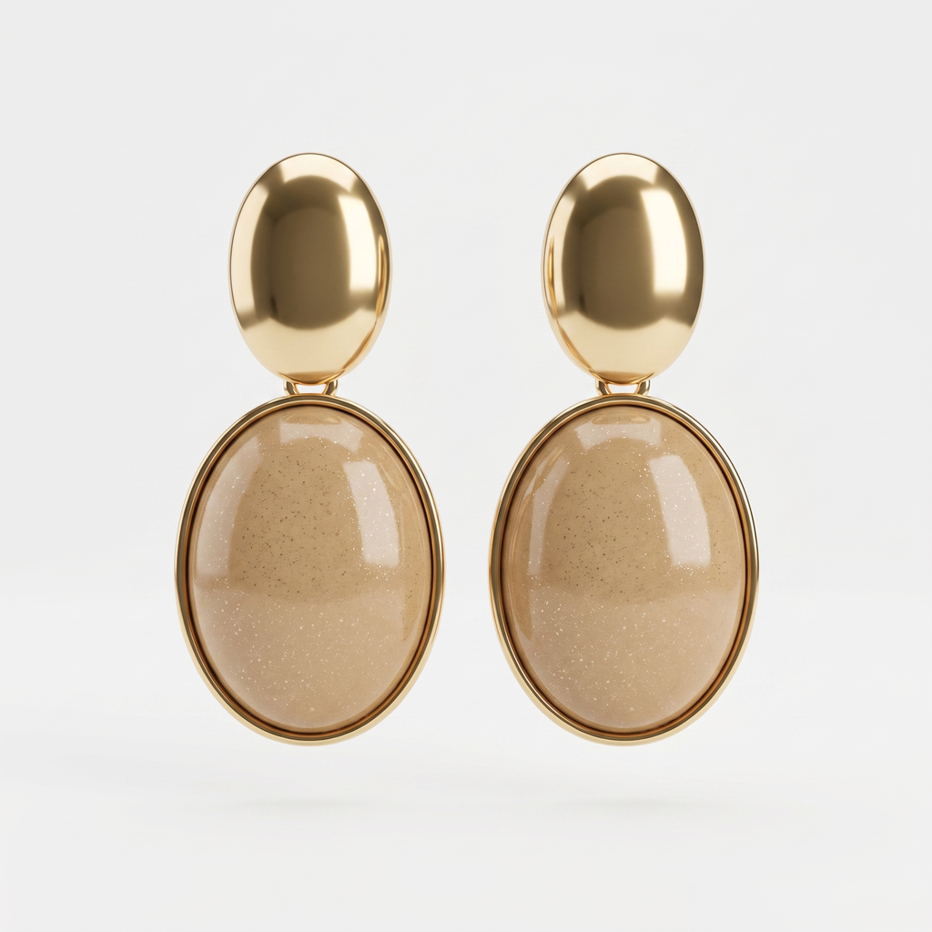Elegant Gold & Beige Drop Earrings