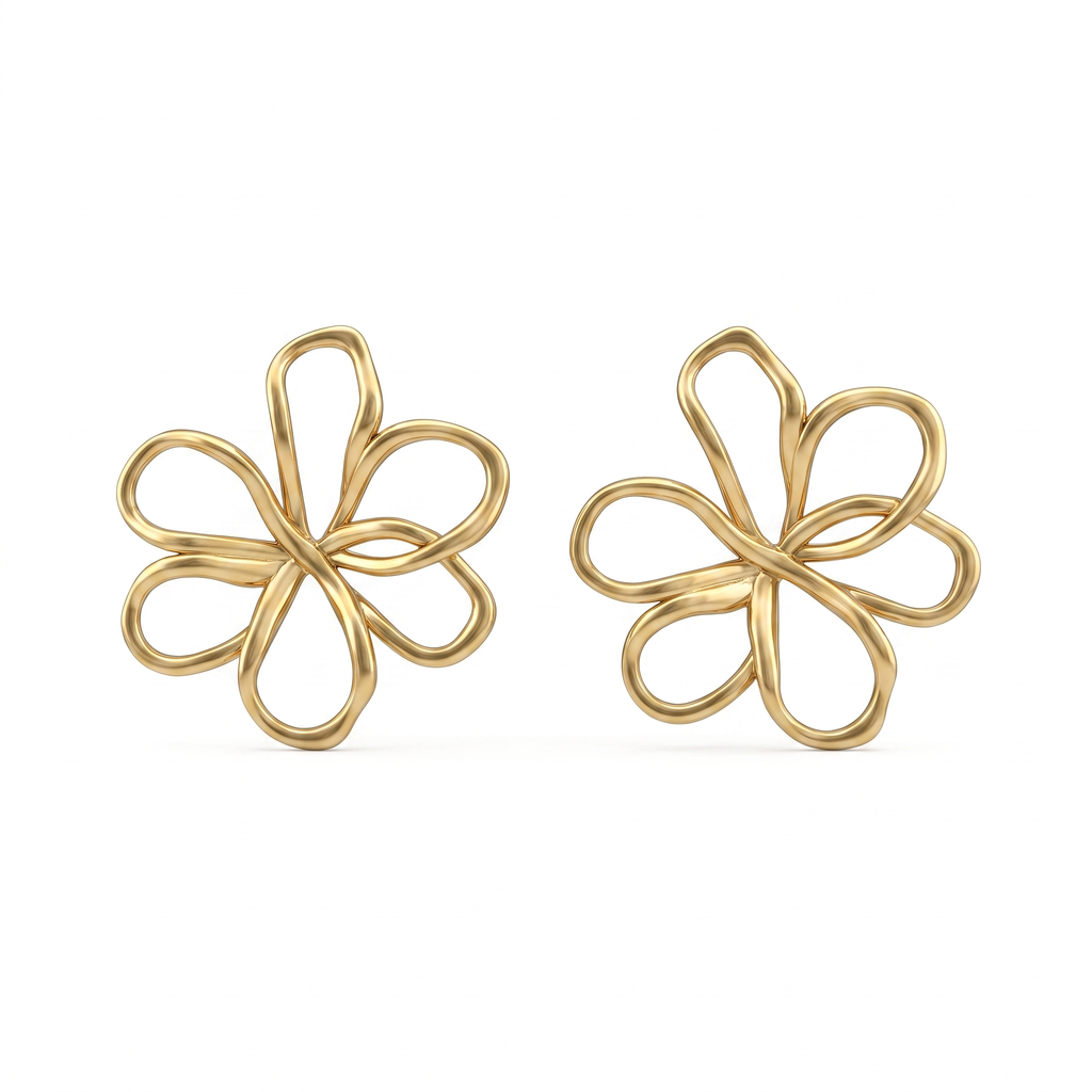 Abstract Gold Flower Stud Earrings