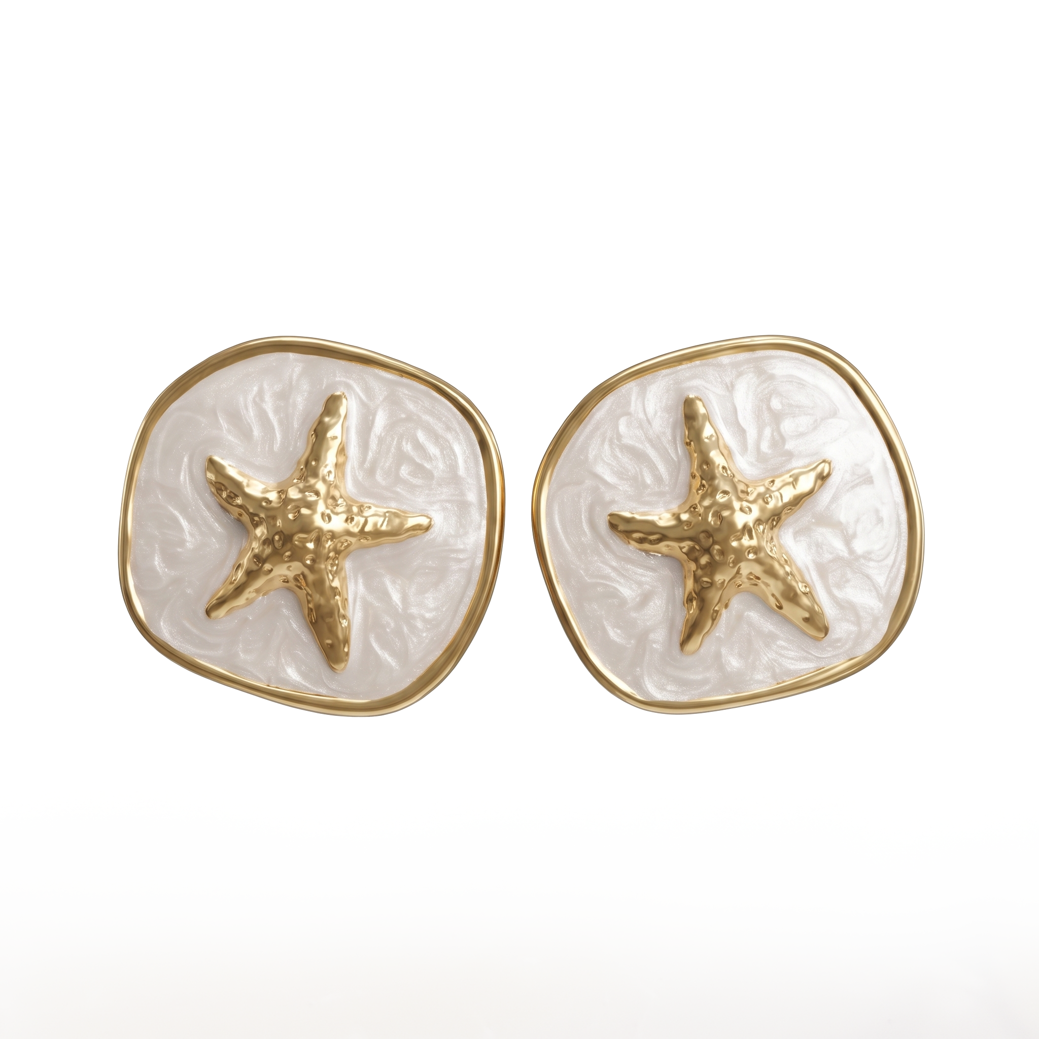Gold Starfish Pearl Stud Earrings