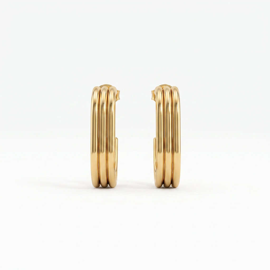Triple Band Gold Hoop Earrings