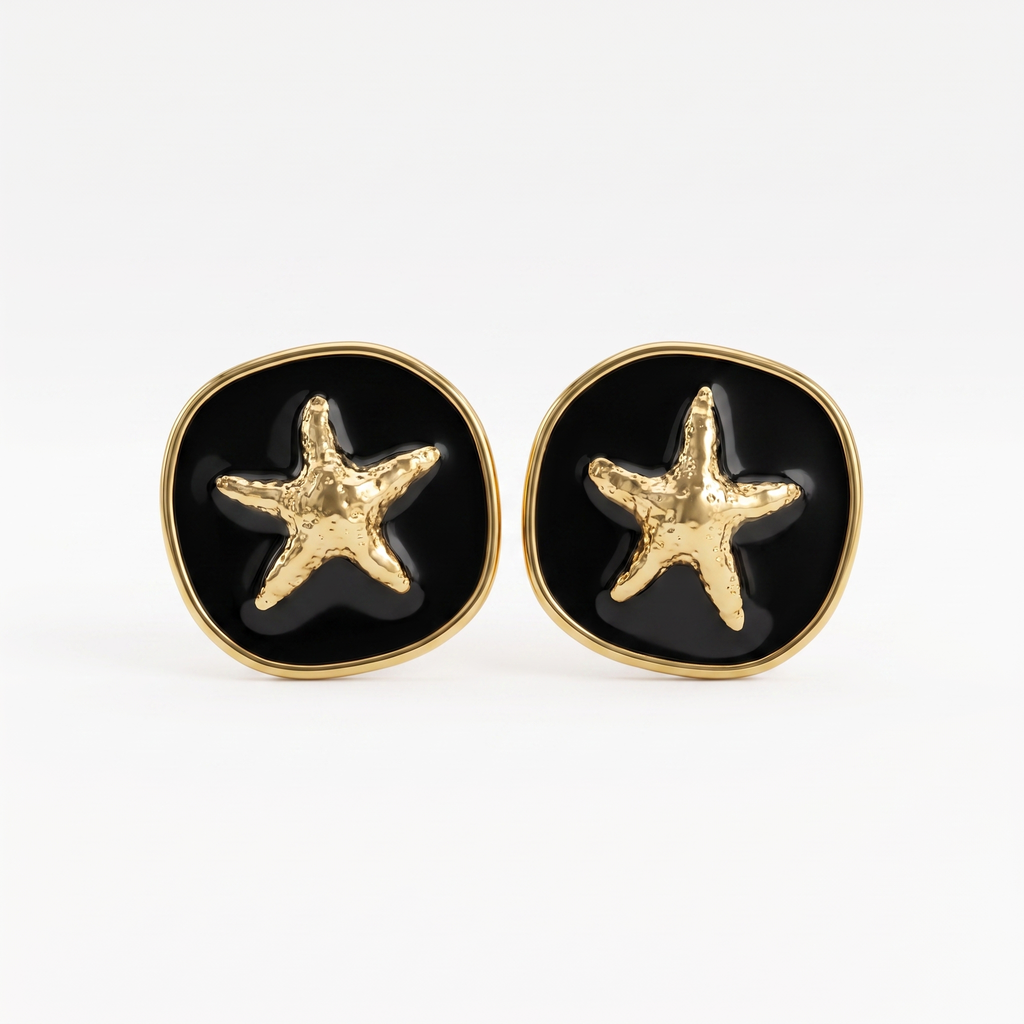 Black & Gold Starfish Stud Earrings
