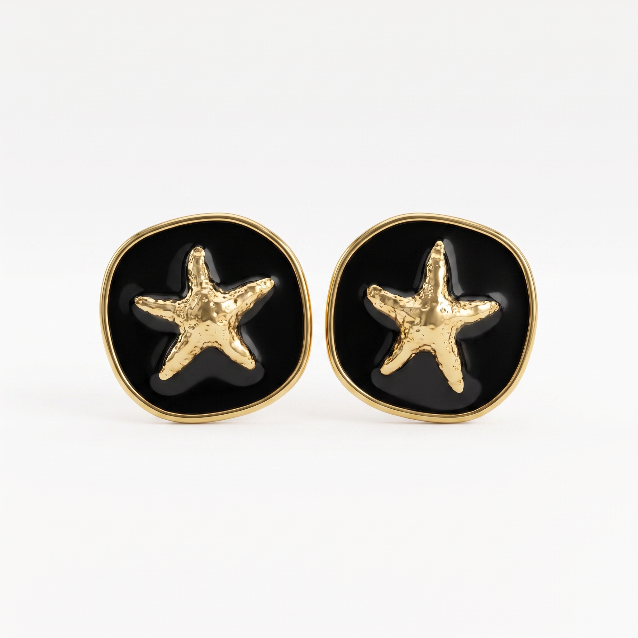 Black & Gold Starfish Stud Earrings